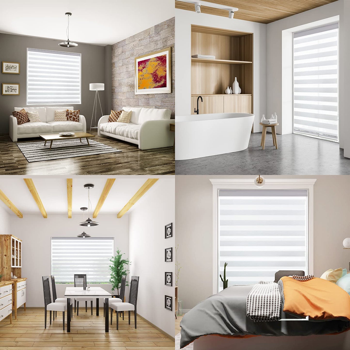 Zebra Roller Window Blinds,Custom Cut to Size,Roller Blinds Dual Layer Roller Shade Blinds, White,Fixed 64 InchesHigh,20 Inches Width