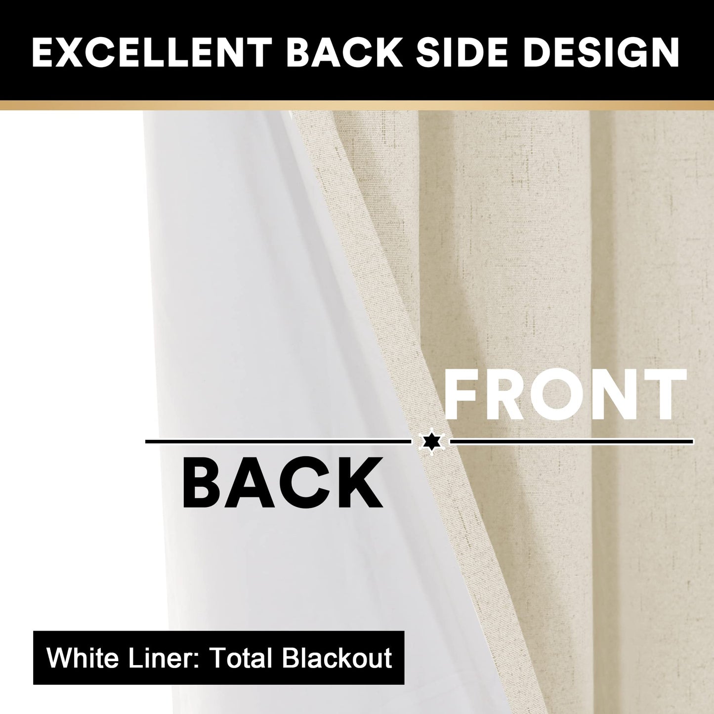 PrinceDeco Primitive Textured Linen 100% Blackout Curtains for Bedroom/Living Room Blackout Curtains 84 Inches Long, Energy Saving Window Treatment Curtains with White Liner (2 Panels, Natural)