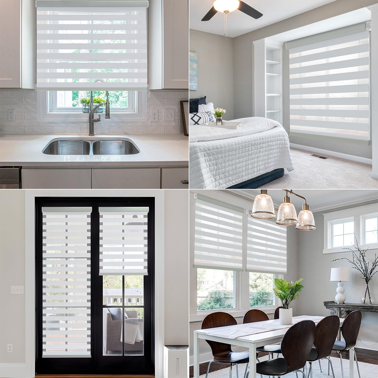 Zebra Blinds - Cordless Roller Window Shades, Dual Layer Light Filtering Roller Shades, 27" W X 64" H, Grey, Easy Install Day Night Window Blinds for Home, Office, French Door