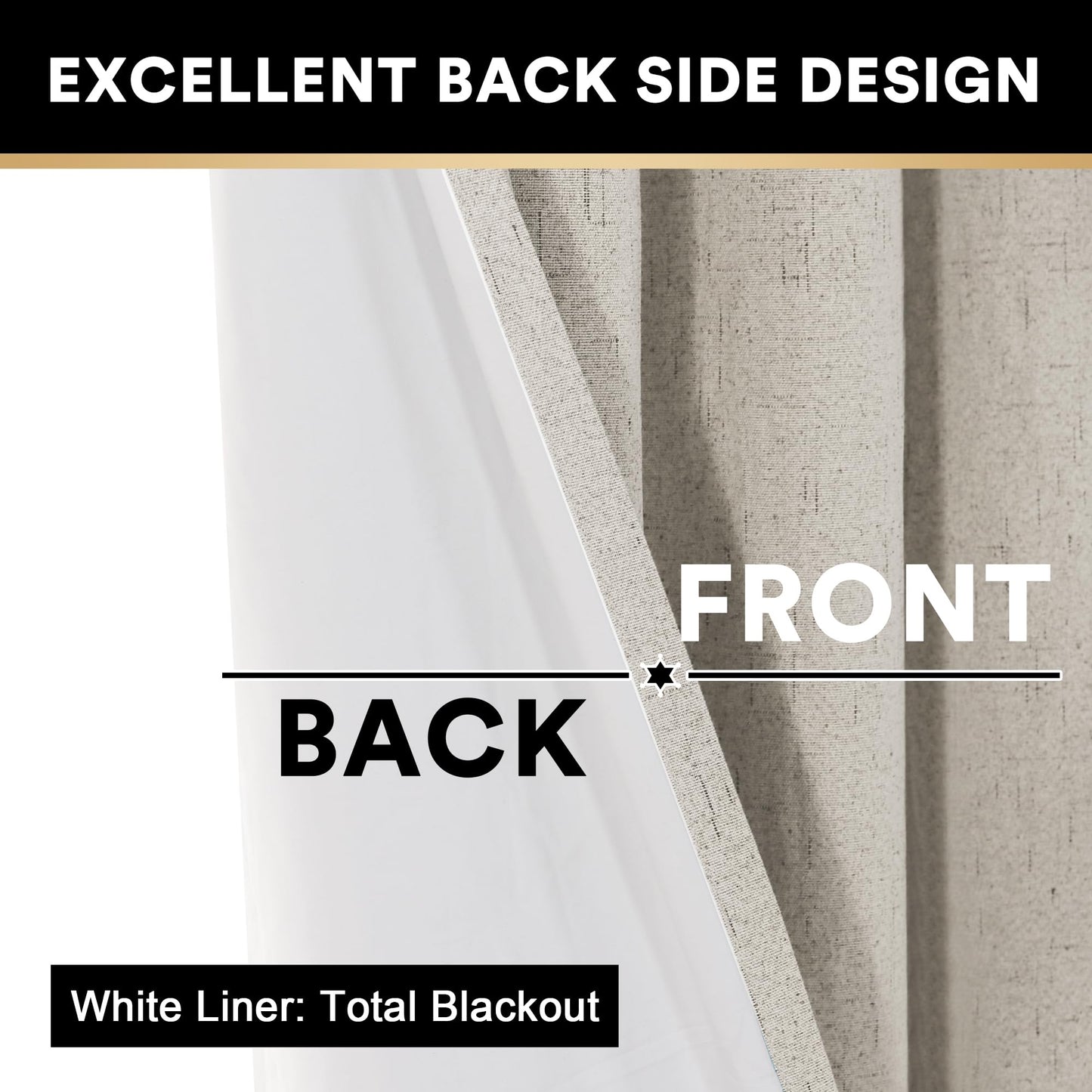 PrinceDeco Primitive Textured Linen 100% Blackout Curtains for Bedroom/Living Room Blackout Curtains 84 Inches Long, Energy Saving Window Treatment Curtains with White Liner (2 Panels, Natural)