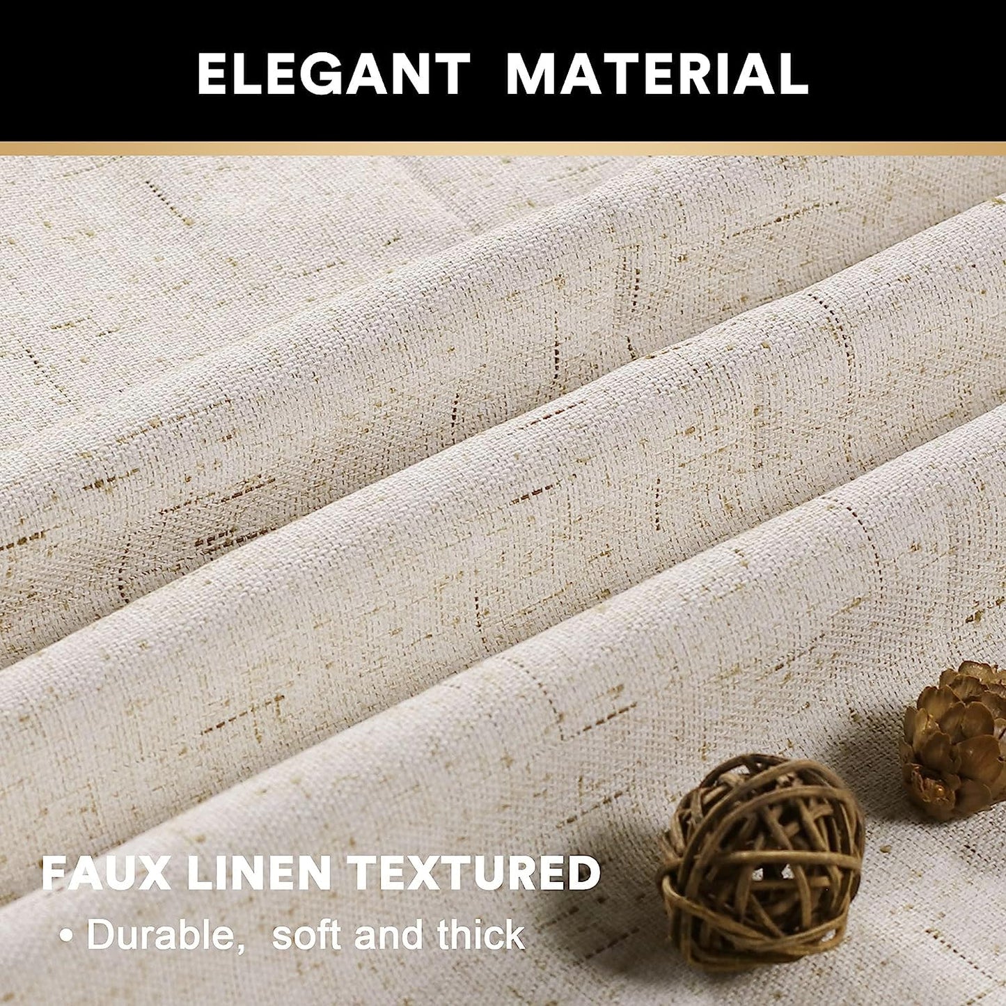 PrinceDeco Primitive Textured Linen 100% Blackout Curtains for Bedroom/Living Room Blackout Curtains 84 Inches Long, Energy Saving Window Treatment Curtains with White Liner (2 Panels, Natural)