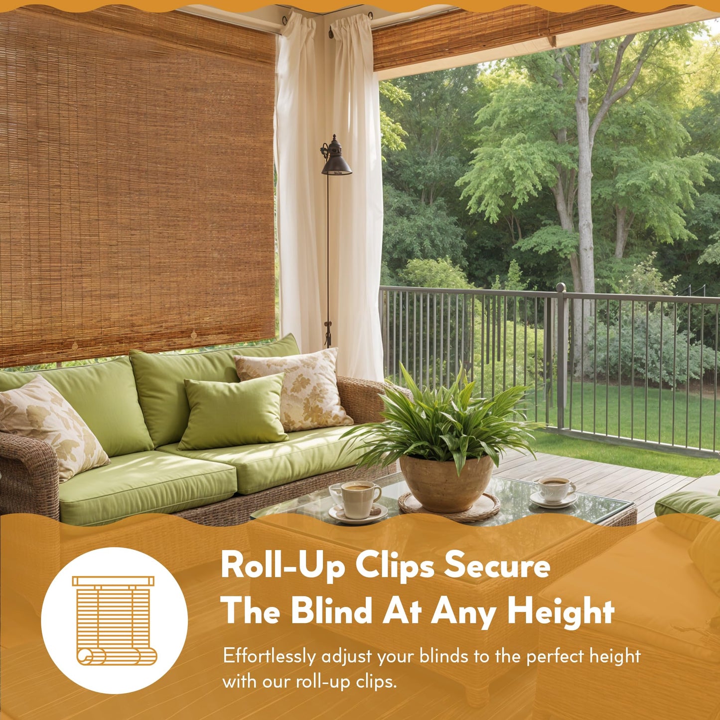 Radiance Cord Free Bamboo Shades - Roll-Up Shades for Porch, Patio & Interior Windows - Bamboo Shades for Indoor & Outdoor - Cocoa - 60" W x 72" L - (3370760E)