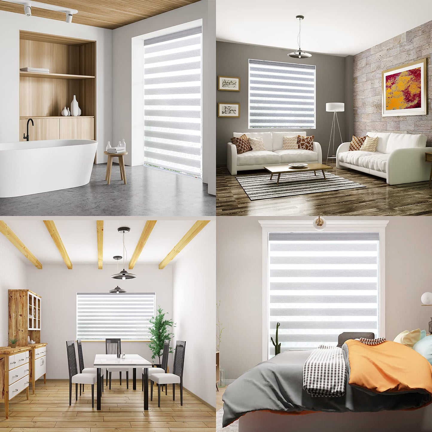 Zebra Roller Window Blinds,Custom Cut to Size,Roller Blinds Dual Layer Roller Shade Blinds, White,Fixed 64 InchesHigh,20 Inches Width