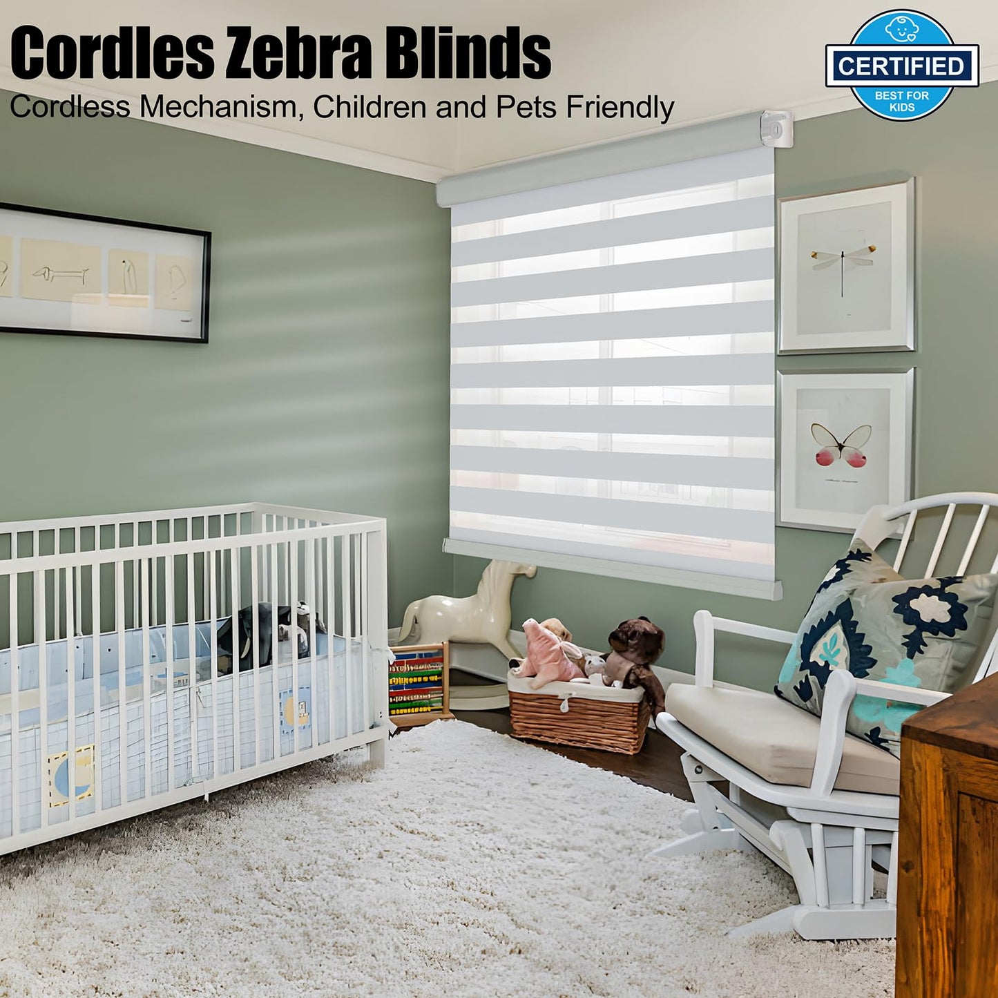 Zebra Blinds - Cordless Roller Window Shades, Dual Layer Light Filtering Roller Shades, 27" W X 64" H, Grey, Easy Install Day Night Window Blinds for Home, Office, French Door