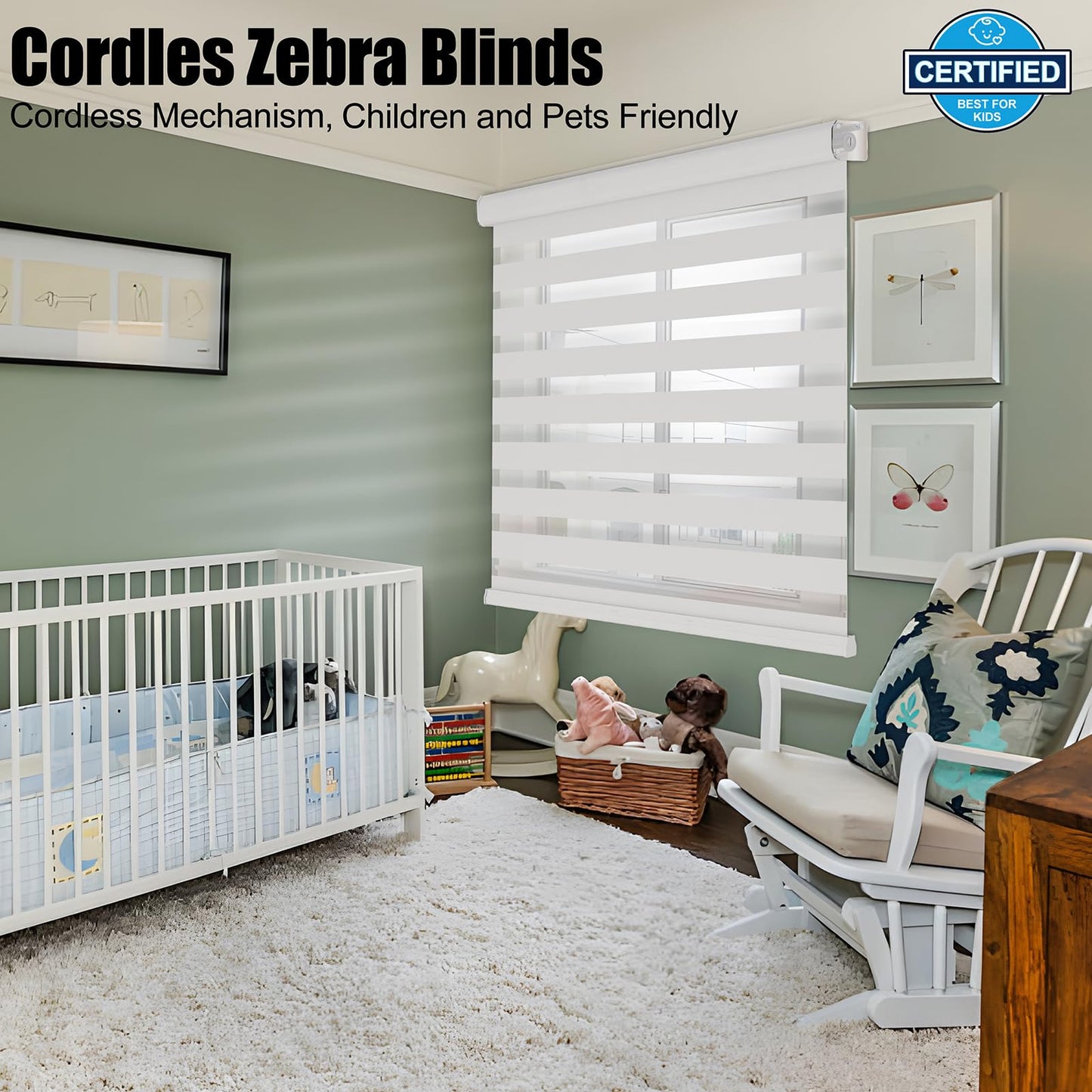 Zebra Blinds - Cordless Roller Window Shades, Dual Layer Light Filtering Roller Shades, 27" W X 64" H, Grey, Easy Install Day Night Window Blinds for Home, Office, French Door