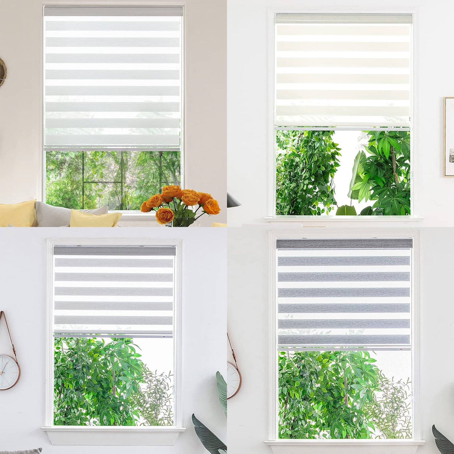 Zebra Roller Window Blinds,Custom Cut to Size,Roller Blinds Dual Layer Roller Shade Blinds, White,Fixed 64 InchesHigh,20 Inches Width
