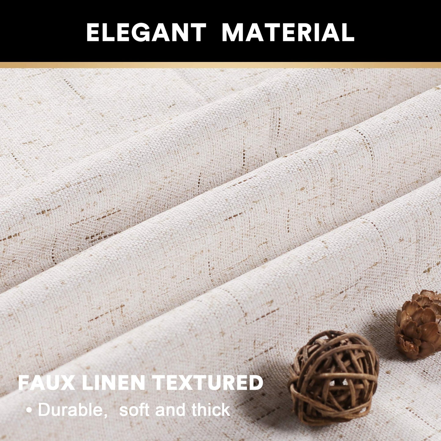 PrinceDeco Primitive Textured Linen 100% Blackout Curtains for Bedroom/Living Room Blackout Curtains 84 Inches Long, Energy Saving Window Treatment Curtains with White Liner (2 Panels, Natural)