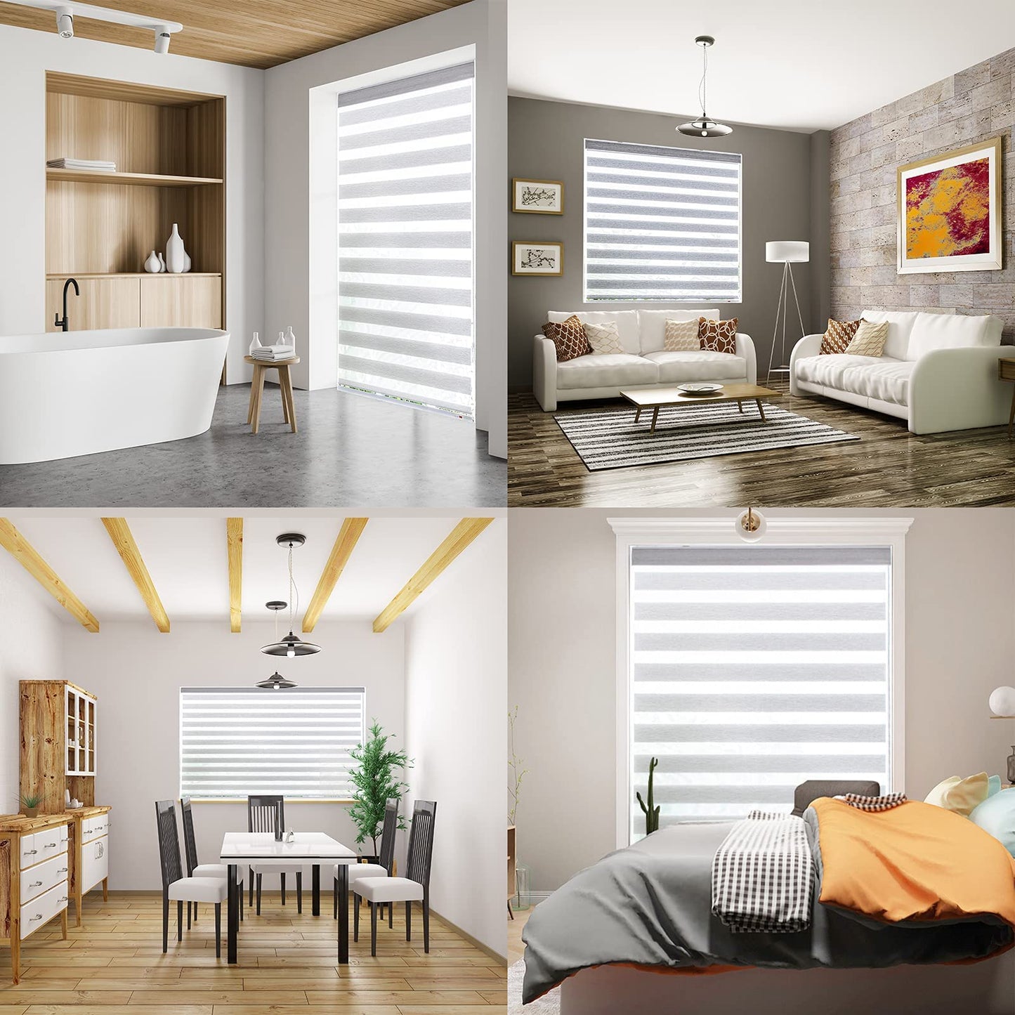 Zebra Roller Window Blinds,Custom Cut to Size,Roller Blinds Dual Layer Roller Shade Blinds, White,Fixed 64 InchesHigh,20 Inches Width